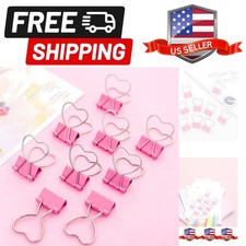 Pink Heart Hollow Out Metal Binder Clips - Notes, Letter, Paper Clamps, Offic...