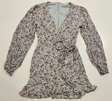 Altar'D State Floral Mini Dress Size XS Blue Long Sleeve V-Neck Ruffle Boho