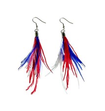 American Patriotic Earrings American Flag Glitter Red White and Blue Feather Tas