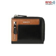RFID Men's Bifold Leather Card Holder Wallet w/ Zip Coin Pocket Convenient Purse