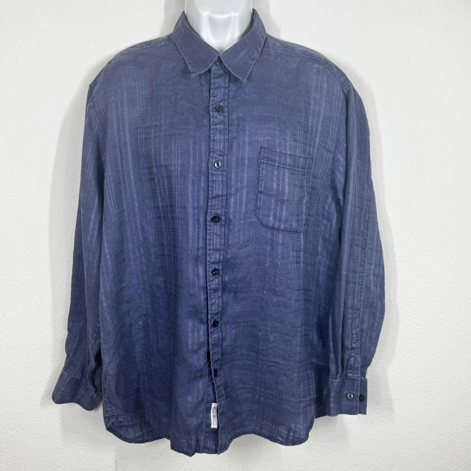 Tommy Bahama Mens Linen Shirt Sz L Blue Long Sleeve Button Up Casual