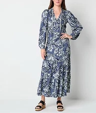 Frye and Co. Womens Long Sleeve Maxi Dress XXL Nwt $90 Gray Blue Combo D4