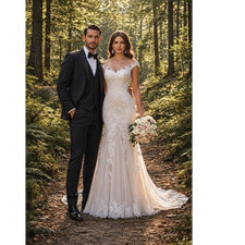 Mermaid Brautkleid aus Spitze und Tüll, Stic...