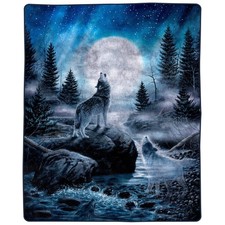 Wolf Blanket - 80x92-Inch Printed Howling Wolf Moon Blanket - Plush Thick 8lb Fa