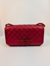 Chanel Classic Filigree Flap Bag in Red Quilted Lambskin with Red Hardware