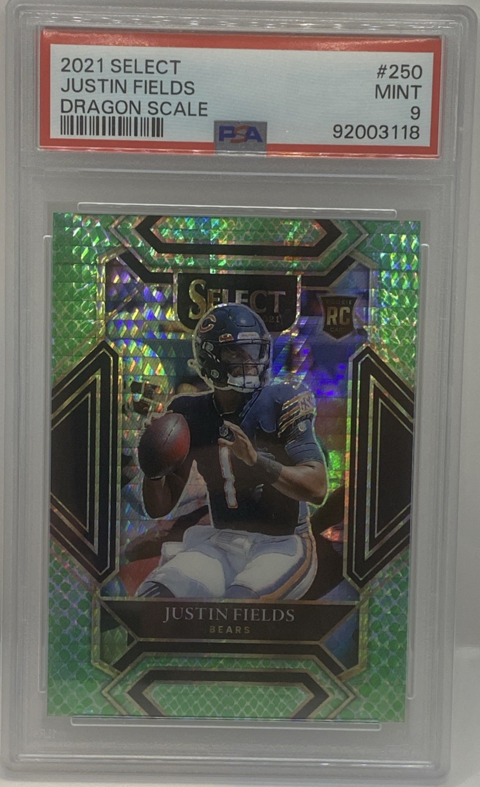 2021 Select Justin Fields RC #250 Dragon Scale Club Level Prizm /89 PSA 9 ROOKIE