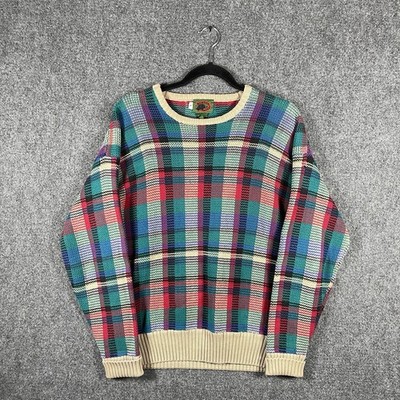 Vintage Boston Traders 100% Cotton Colorblock Plaid Retro Funky Sweater Small