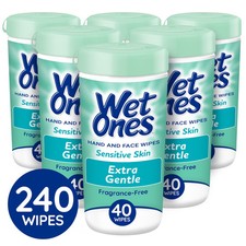 Sensitive Skin Hand Wipes, Fragrance Free/Unscented, 40 Ct Canister 6 Pack, 240