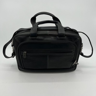 Samsonite Black Leather Laptop Briefcase Expandable Shoulder Messenger Work Bag