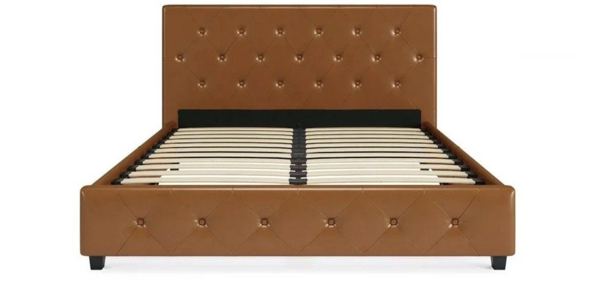 DHP Dakota Upholstered Platform Bed, Queen, Camel Faux Leather