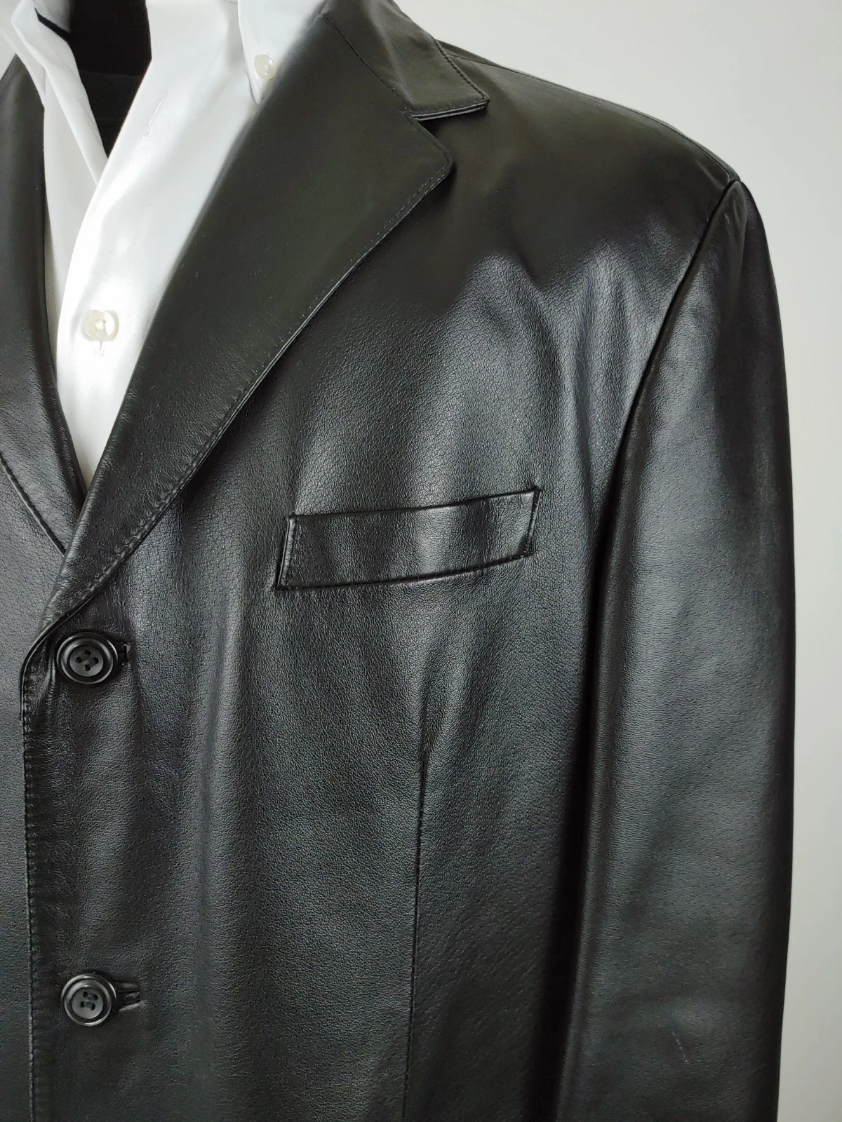 Stafford Leather Blazer Men's Large Black Genuine 3-Button Sport Coat Jacket 44R - product detail image 3