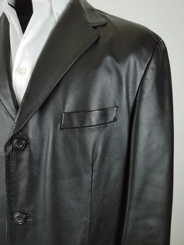 Stafford Leather Blazer Men's Large Black Genuine 3-Button Sport Coat Jacket 44R image 3