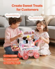 Ice Cream Cart Kids, 27 PCS Accessories, Pretend Play Store with Storag