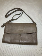 Margot Leather Crossbody Fold Over Flap Slip Pockets Multiple Zip Sections Taupe