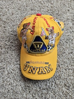 Vintage Pumas UNAM Hat Cap Strap Back Mens One Size Yellow Soccer Mascot