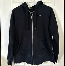 Nike Full Zip Hooded Hoodie Women s XS Black Solid Logo Pockets Zip Closure