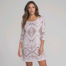 EXPRESS L Taupe White Boat Neck Dropped Shoulder Jersey Dress