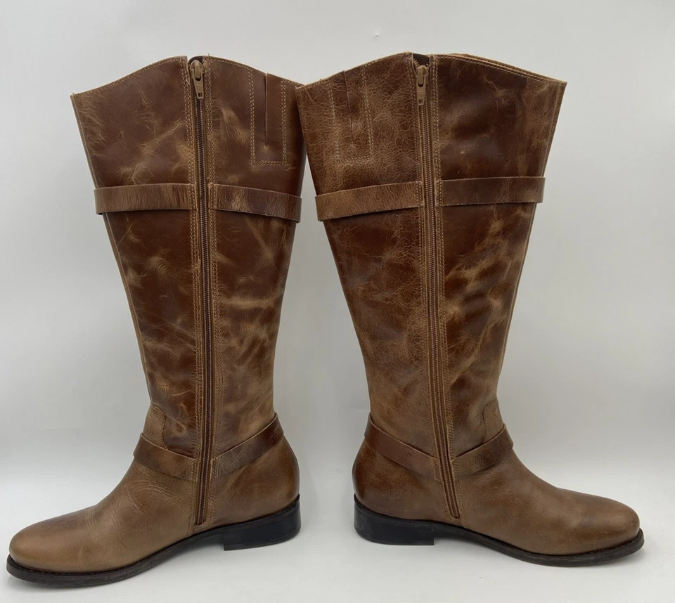 Botas Matisse Femininas Tamanho 8W-WC Milícia Alta Equitação Couro Marrom Joelho Zíper Cinto - Imagem 3 de 4