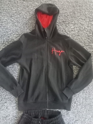 HUGO Herren Trainingsanzug 2-teilig S Schwarz/Rot Kapuzenjacke+Hose tapered