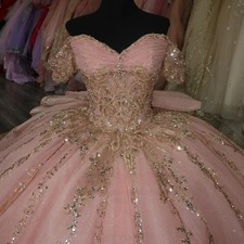 Bow Quinceanera Dresses Off the Shlouder Sequin Tulle Lace up Back Sweep Train