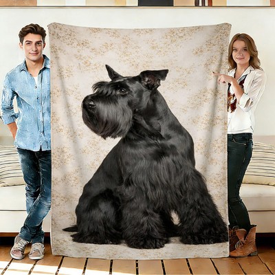Black Schnauzer Dog Flannel Blanket Soft Cozy Tapestry Napping Travel Use