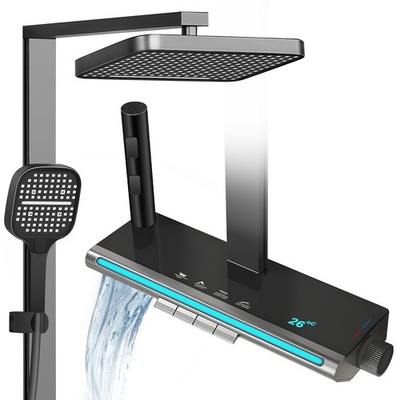 Duschset mit LED-Display 4in1 Duschsystem Regendusche Kopfbrause 32*22cm Schwarz