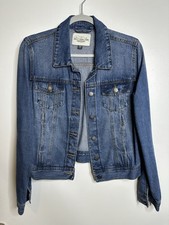Ashley Vintage Charm Distressed Denim Jacket in Faded Blue - Size large