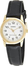 Casio LTP-V001GL-7B Ladies Quartz Watch White Dial Gold Tone Case Leather Strap