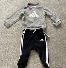 Image of Adidas Sport Tracksuit Infant Baby Toddler Boys Set Grey Black Age 6 - 9 months