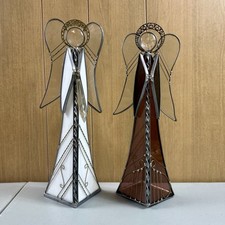 Stained Glass Angel Candle Holder Pair Lot Of 2 Figures