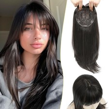 Dark Brown w/ Bangs Long Straight Layered 18in Women Premium Hair Topper