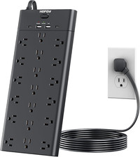 Power Strip Surge Protector with 19 Outlets and 4 USB Ports, 6 Ft Flat Plug Hea