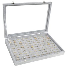Ring Display Case Organizer Box with Transparent Lid 100 Slot Holder Showcase...