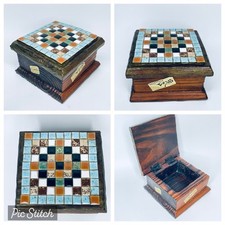 Cervantes Boho Mosaic Tile Wooden Trinket Box Handcrafted Vintage Keepsake 12 cm