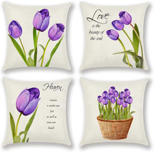 Purple Tulip Pillow Covers 18X18, Spring Floral Pillows Case Pillow Case Flower
