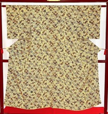Japanese Kimono 'KOMON' Silk/Yellow/Maple/Vintage/Traditional/Length:150cm N0380