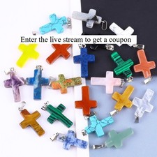 Fashion Crystal Cross Pendant Necklace Mixed Charms on Leather Rope Jewelry