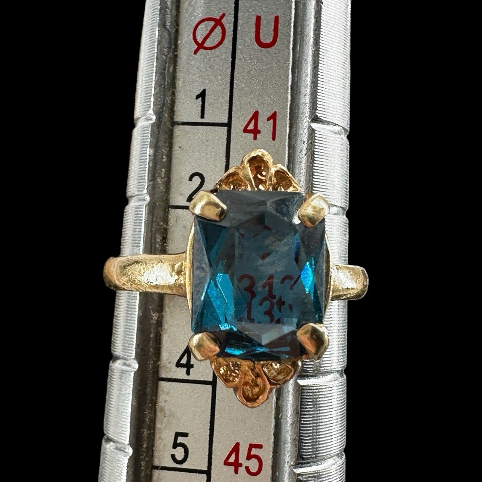 14k yellow gold ring with rectangular london blue… - image 5