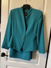 Kasper ASL Petite Women’s Turquoise 2 Piece Skirt Suit Size 6 NICE
