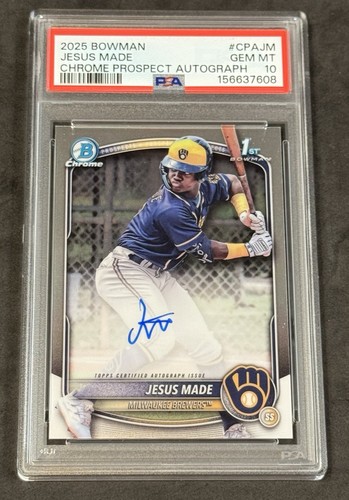 2025 Bowman Chrome Jesus Made #CPA-JM 1st Prospect Autograph Auto PSA 10 Brewers