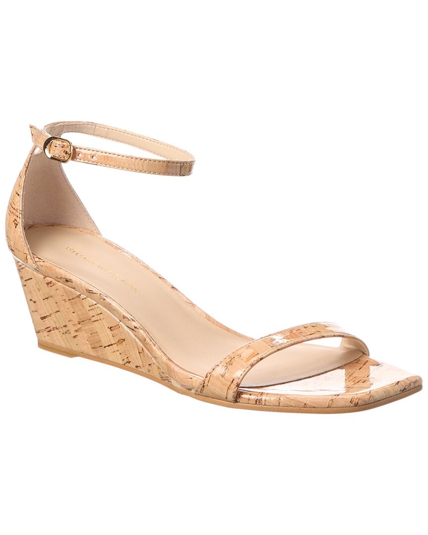 Stuart Weitzman Nudistcurve 50 Cork Wedge Sandal Womens Brown 7 33390₽