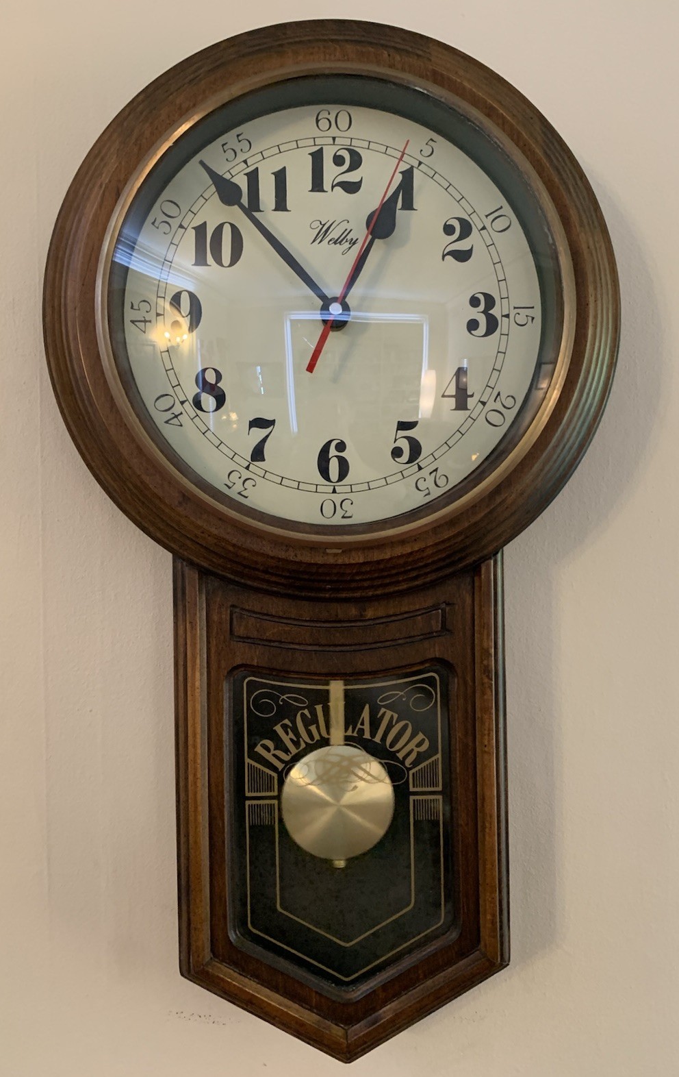 Regulator Style Welby Wall Clock New Movement- Runs Great! Excellent Condition!