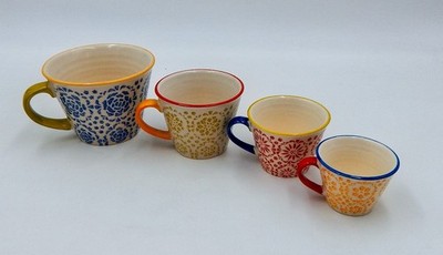 Pier 1 Imports Mandala Medallion Measuring Cup Set of 4 Stoneware Mug Handle