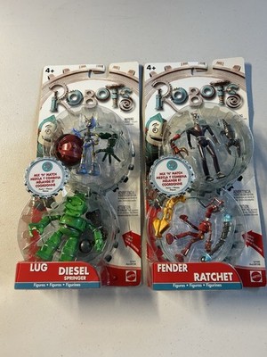 Robots Movie Figures - Fender , Ratchet , Lug , Diesel - NEW 2004 Sealed Mattel