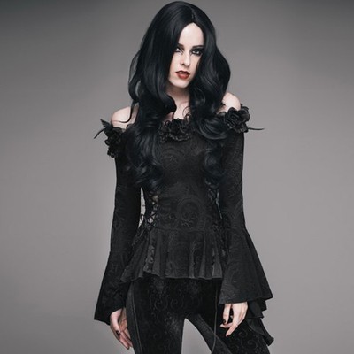 Eva Lady Gothic Women Lace Victoria Blouse Flare Sleeve Steampunk Slim Shirt Top