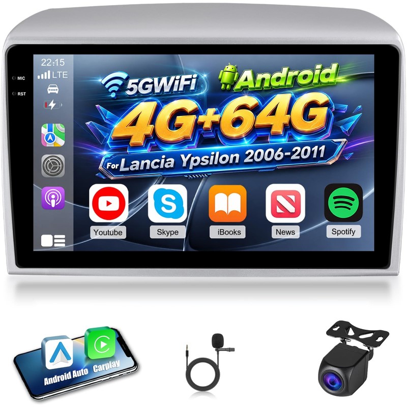 Nhopeew 4+64g Android Autoradio per Lancia Ypsilon 2006-2011 con CarPlay - Immagine 1