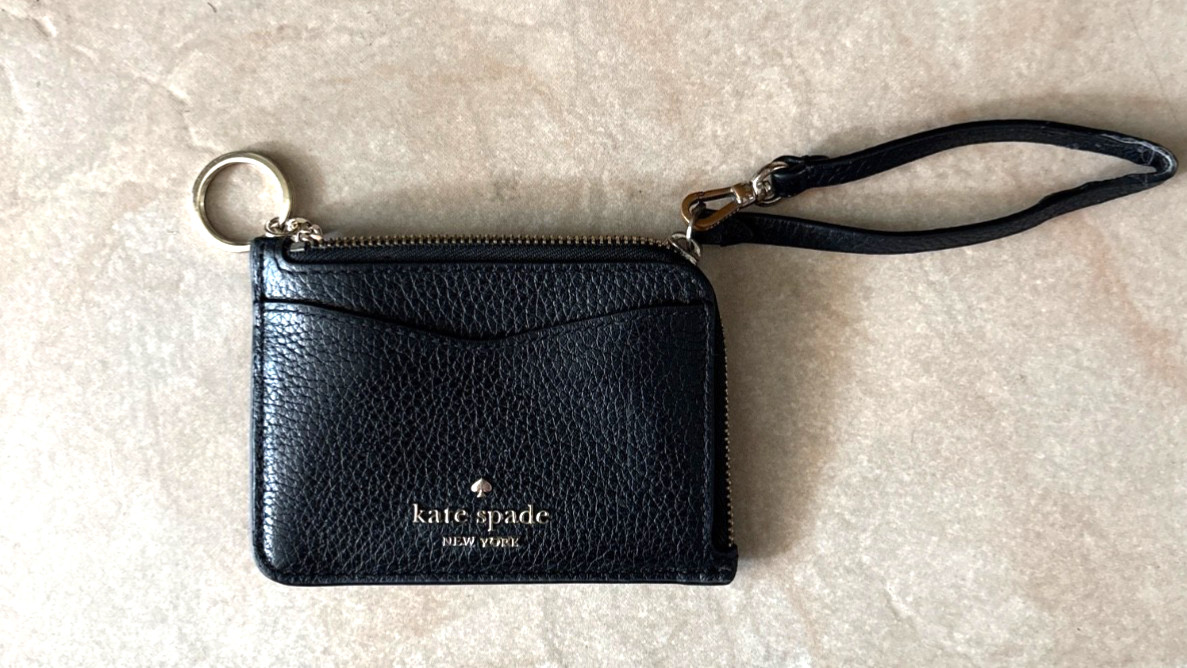 Kate Spade New York Black Zip Wristlet Wallet Card Holder ID Window Logo