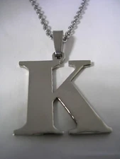 INITIAL K LETTER PENDANT CHARM WITH A CHAIN IN STAINLESS STEEL ALL HIGH POLISHED