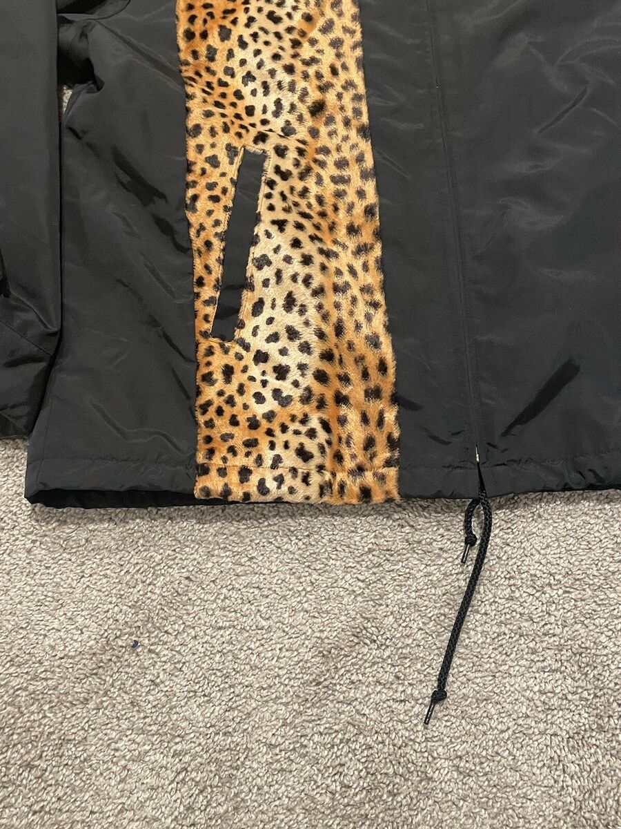 SUPREME Cheetah Print Hooded Station Jacket BLACK Size Large SUPREME Cheetah Print Hooded Station Jacket BLACK Size Large