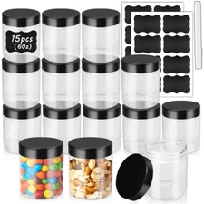 230ml 8oz Plastic Jar Storage Container with Screw-on Lids Wide-mouth Jars Lot